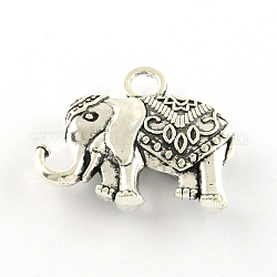 Elephant Tibetan Style Alloy Pendants, Cadmium Free & Lead Free, Antique Silver, 29x33x7mm, Hole: 4.5mm, about 70pcs/1000g