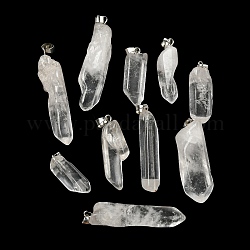 Natural Quartz Crystal  Pendants, Bullet Charms with Stainless Steel Color Tone 201 Stainless Steel Snap on Bails, 24~48x10~14x8~10mm, Hole: 4.5x5mm