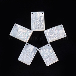 Natural White Shell Pendants for Mother's Day, Rectangle with Mother & Son, 11x8x2~2.5mm, Hole: 0.8mm