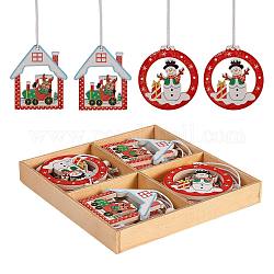 Weihnachtsschmuck aus holz, 12 Stück Holzanhänger-Set zum Aufhängen von Ornamenten, für Weihnachtsbaumtür und Partygeschenkdekoration, Haus und Wohnung rund, Mischfarbe, 132x132 mm