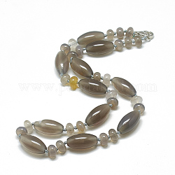 Natürliche graue Achat Perlenketten, mit Alu-Karabiner, 18.1 Zoll ~ 18.5 Zoll (46~47 cm), oval: 20x10 mm