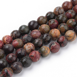 Natural Polychrome Jasper/Picasso Stone/Picasso Jasper Beads Strands, Faceted, Round, 6~6.5mm, Hole: 1mm, about 63pcs/strand, 15.5 inch