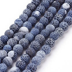Chapelets de perles en agate naturelle craquelée, teinte, ronde, Grade a, noir, 6mm, Trou: 1mm, Environ 63 pcs/chapelet, 15.5