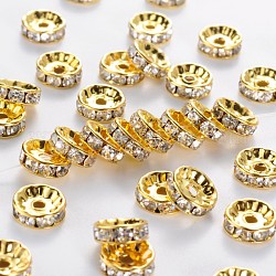 Perline distanziatori strass in ottone, grado a, flangia diritta, colore metallico oro, rondelle, cirstallo, 10x4mm, Foro: 2 mm
