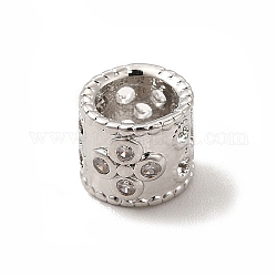 Perles européennes en laiton avec zircone cubique de micro pave, Perles avec un grand trou   , colonne, platine, 6.5x6mm, Trou: 4.5mm