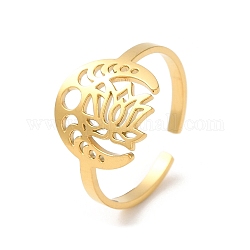 304 anillo de puño abierto de acero inoxidable, fase lunar hueca y flor de loto, dorado, nosotros tamaño 8 1/4 (18.3 mm)