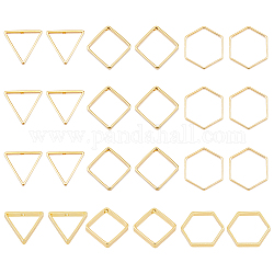 Superfindings 24pcs 3 style anneau de liaison en laiton, hexagone et losange et triangle, véritable 18k plaqué or, 15~20x17~20x3~4mm, 8 pièces / style