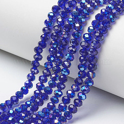 Electroplate Glass Beads Strands, Half Plated, Blue Plated, Faceted, Rondelle, Royal Blue, 6x5mm, Hole: 1mm, about 85~88pcs/strand, 16.1~16.5 inch(41~42cm)