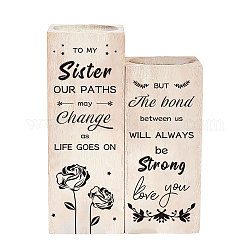 Wooden Candle Holder, for Home Decorations, Rectangle with Word, Flower Pattern, 45.1x45.1x101.5~121.5mm, 2pcs/set