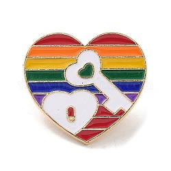 Alfileres de esmalte con tema de arcoíris del orgullo, insignia de aleación de oro claro para ropa de mochila, colorido, corazón, 24x25.5x1.5mm
