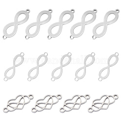 UNICRAFTALE about 18pcs 3 Styles Infinity Link Charm Stainless Steel Linking Pendants Frames Connectors Jewelry Links for Jewelry Making Stainless Steel Color,10-28mm Long