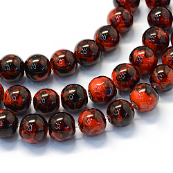 Back lackiertem Glas runde Perle Stränge, orange rot, 8.5~9 mm, Bohrung: 1.5 mm, ca. 105 Stk. / Strang, 31.8 Zoll