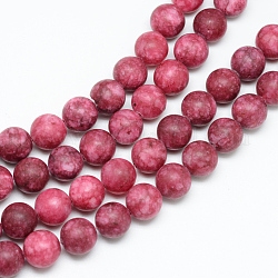 Chapelets de perle en jade blanc naturel, teinte, mat, ronde, rouge indien, 8~9mm, Trou: 1mm, Environ 46~48 pcs/chapelet, 14.9 pouce