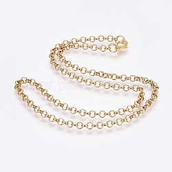 304 Edelstahl rolo Kette Halsketten, mit 304 Edelstahl Perlen und Verschlüsse, golden, 17.2 Zoll (43.8 cm), 4 mm