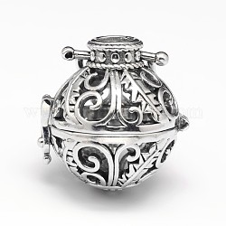 Латунные полые круглые подвески, для ожерелья, античное серебро, 26x25x22 мм, отверстие : 9x3.5 мм, внутренний: 18 mm