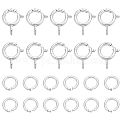 Pandahall elite 20 pz 925 fermagli per anelli a molla in argento sterling, con 20 pezzo di anelli di salto aperti, argento, fermagli anello elastico: 7x5x1 mm, Foro: 1.5 mm