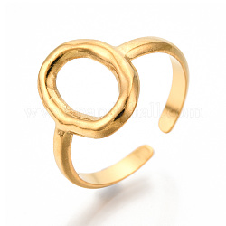 Chapado de iones (ip) 304 anillos de manguito ovalados huecos de acero inoxidable, anillos abiertos para mujeres niñas, real 18k chapado en oro, nosotros tamaño 7 (17.5 mm)