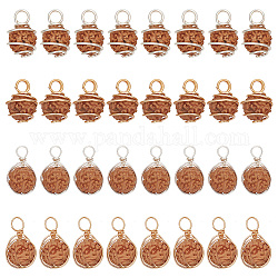 HOBBIESAY 40Pcs 4 Styles Natural Rudraksha Copper Wire Wrapped Pendants, Barrel Charms, Undyed, Mixed Color, 15~22x10~12x9~11mm, Hole: 3~4mm, 10pcs/style