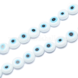 Chapelets de perles rondes de chalumeau manuelles de mauvais œil, blanc, 12x5mm, Trou: 1mm, Environ 33 pcs/chapelet, 14.76 pouce