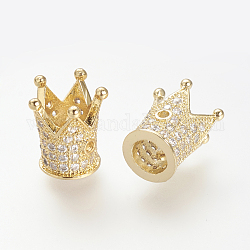 Brass Micro Pave Cubic Zirconia Beads, Cadmium Free & Lead Free, Crown, Golden, 12x10mm, Hole: 1~5mm