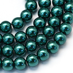 Backen gemalt pearlized Glasperlen runden Perle Stränge, blaugrün, 10~11 mm, Bohrung: 1.5 mm, ca. 85 Stk. / Strang, 31.4 Zoll