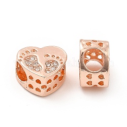 Accumuler strass de placage en alliage de perles européennes, Perles avec un grand trou   , coeur avec empreinte, or rose, 10.5x11.5x7mm, Trou: 4.5mm