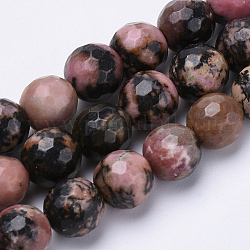 Chapelets de perles en rhodonite naturelle, facette, ronde, 8mm, Trou: 1.2mm, Environ 45 pcs/chapelet, 15.3 pouce