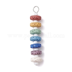 Ciondoli con perline tinte in pietra lavica naturale chakra, con perline di vetro bianco, ciondoli a disco, platino, 43x8mm, Foro: 2.5 mm