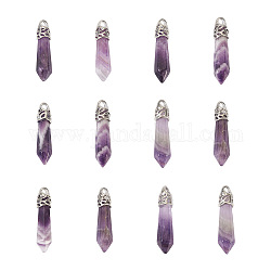 Fashewelry 12Pcs Bullet Natural Amethyst Pendants, with Platinum Tone Brass Findings, 33~40x8~10mm, Hole: 2x3mm