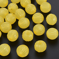 Perles en acrylique de gelée d'imitation, perles ondulées, ronde, jaune, 14x13mm, Trou: 2.5mm, environ 356 pcs/500 g
