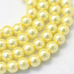 Cottura dipinto di perle di vetro perlato fili di perline rotondo, giallo champagne, 4~5mm, Foro: 1 mm, circa 210pcs/filo, 31.4 pollice