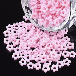 手作り樹脂クレイカボション  花  ピンク  4~5x4~5x1.5mm  穴：2mm  約27775個/500g