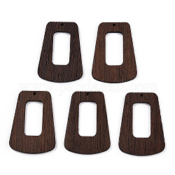 Natural Wenge Wood Pendants, Undyed, Hollow Trapezoid Charms, Coconut Brown, 48.5x35x3.5mm, Hole: 2mm