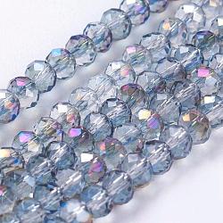 Chapelets de perles en rondelles facettées en verre électrolytique, demi-plaqué, violet, 3x2mm, Trou: 1mm, Environ 165~169 pcs/chapelet, 15~16 pouce (38~40 cm)