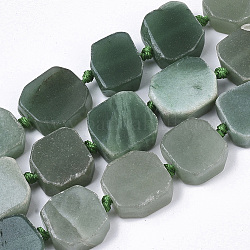 Natural Green Aventurine Stone Beads Strands, Rectangle, 15~19x16~18x5~9mm, Hole: 1.2mm, about 19~20pcs/Strand, 15.94 inch~16.65 inch( 40.5cm~42.3cm)