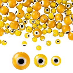 3 hebras 3 hebras de cuentas redondas de murano de ojo malvado hecho a mano de estilo, amarillo, 6~10mm, agujero: 1 mm, aproximamente 39~65 pcs / cadena, 14.17~14.96 pulgada (36~38 cm), 1 hebra / estilo