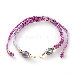 Fabbricazione di braccialetti con cordino intrecciato in poliestere regolabile, con perline in ottone, 304 anelli di salto in acciaio inossidabile e perle di perle d'acqua dolce, colorato, 6~6-1/2 pollice (15~16.5 cm)