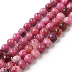 Fili di perle rotonde di emimorfite con pietre preziose naturali, tinto, rosa intenso, 6mm, Foro: 1 mm, circa 66pcs/filo, 15.74 pollice