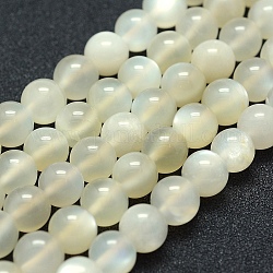Natürlichen weißen Mondstein Perlen Stränge, Klasse ab +, Runde, 8 mm, Bohrung: 1 mm, ca. 49 Stk. / Strang, 15.5 Zoll (39.5 cm)