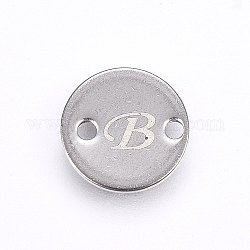 201 Stainless Steel Links connectors, Flat Round, Letter.B, Stainless Steel Color, 8x1mm, Hole: 1.5mm