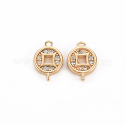 Brass Micro Pave Clear Cubic Zirconia Link Connectors, Nickel Free, Copper Cash, Real 18K Gold Plated, 9.5x6.5x1.5mm, Hole: 0.8mm