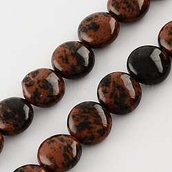 天然石のマホガニーオブシディアンビーズ連売り  レンズ豆  暗赤色  10x5mm  穴：1mm  約40個/連  15.7インチ