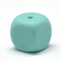 Food Grade Eco-Friendly Silicone Beads, Chewing Beads For Teethers, DIY Nursing Necklaces Making, Cube, Cyan, 13x13x13mm, Hole: 2mm