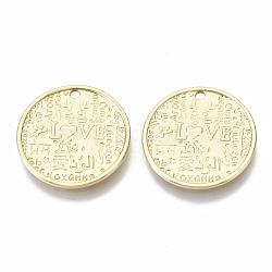 Pendentifs en laiton, sans nickel, pour la Saint Valentin, plat et circulaire avec le mot amour, or, 17x1mm, Trou: 1.2mm