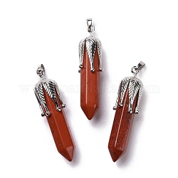 Jaspe rouge naturel gros pendentifs, avec les accessoires en laiton de tonalité de platine, sans cadmium et sans plomb, balle avec feuille, 53.5~57x14~15x14~15mm, Trou: 7x4mm