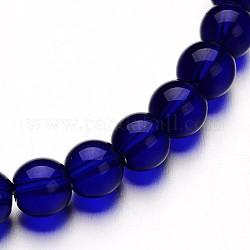 Glas runde Perle Stränge, Blau, 10 mm, Bohrung: 1 mm, ca. 32 Stk. / Strang, 11 Zoll