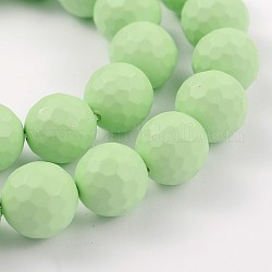 Faceted Round Shell Pearl Bead Strands, Frosted, Light Green, 14mm, Hole: 1mm, about 28pcs/strand, 15.7inch
