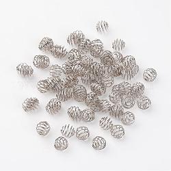 Iron Wrap-around Spiral Bead Cages, Round, Platinum Color, about 9mm in diameter, hole: 3mm, about 1650pcs/500g