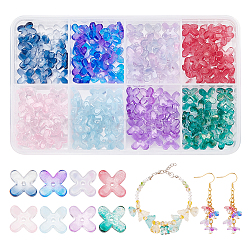 Pandahall elite 160 piezas 8 estilo transparente spray pintado perlas de vidrio, flor, color mezclado, 12x9.5x3.5mm, agujero: 1 mm, 20 piezas / style