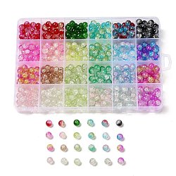 480 filo di perle di vetro craquelé trasparente in 24 colori, Two Tone, tondo, colore misto, 8x7.5mm, Foro: 1.5~1.6 mm, 20 pz / colore